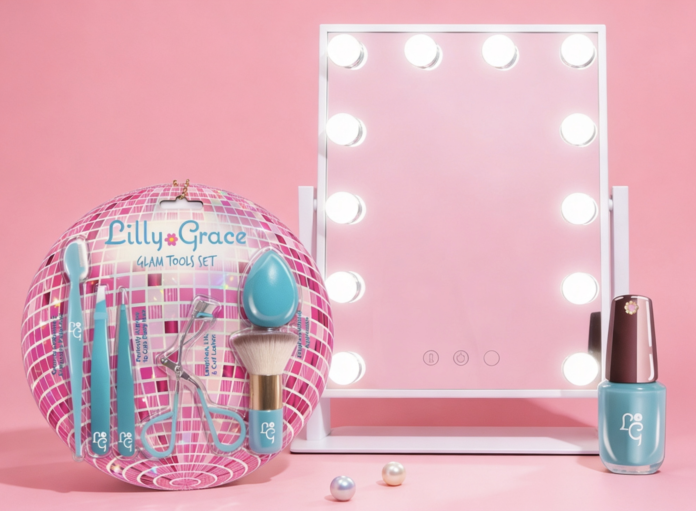 Lilly Grace Glow Getter Hollywood mirror collection — Glam Tools and Mini-Mani