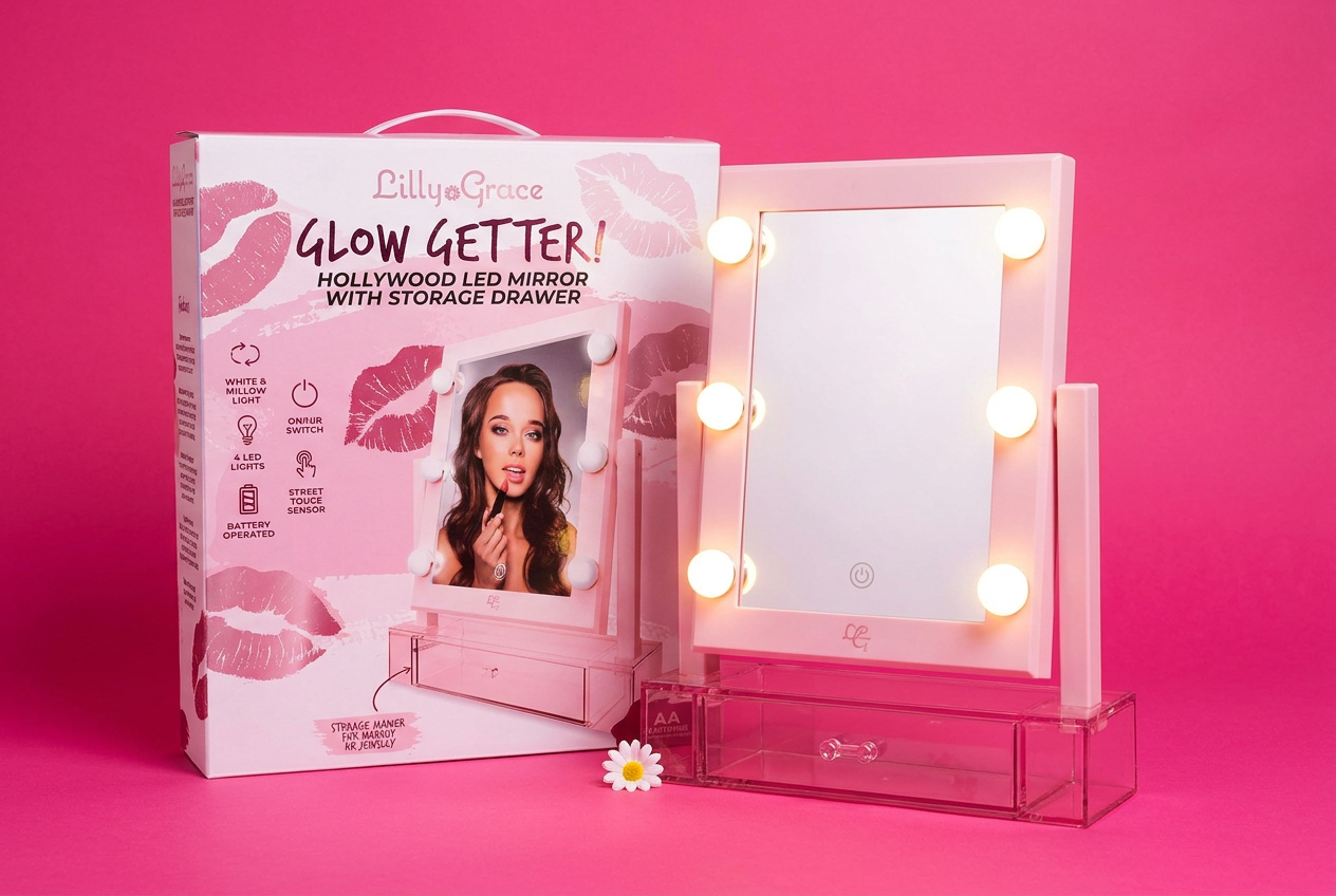 Lilly Grace Glow Getter Hollywood LED Mirror with storage drawer — upscaled detail