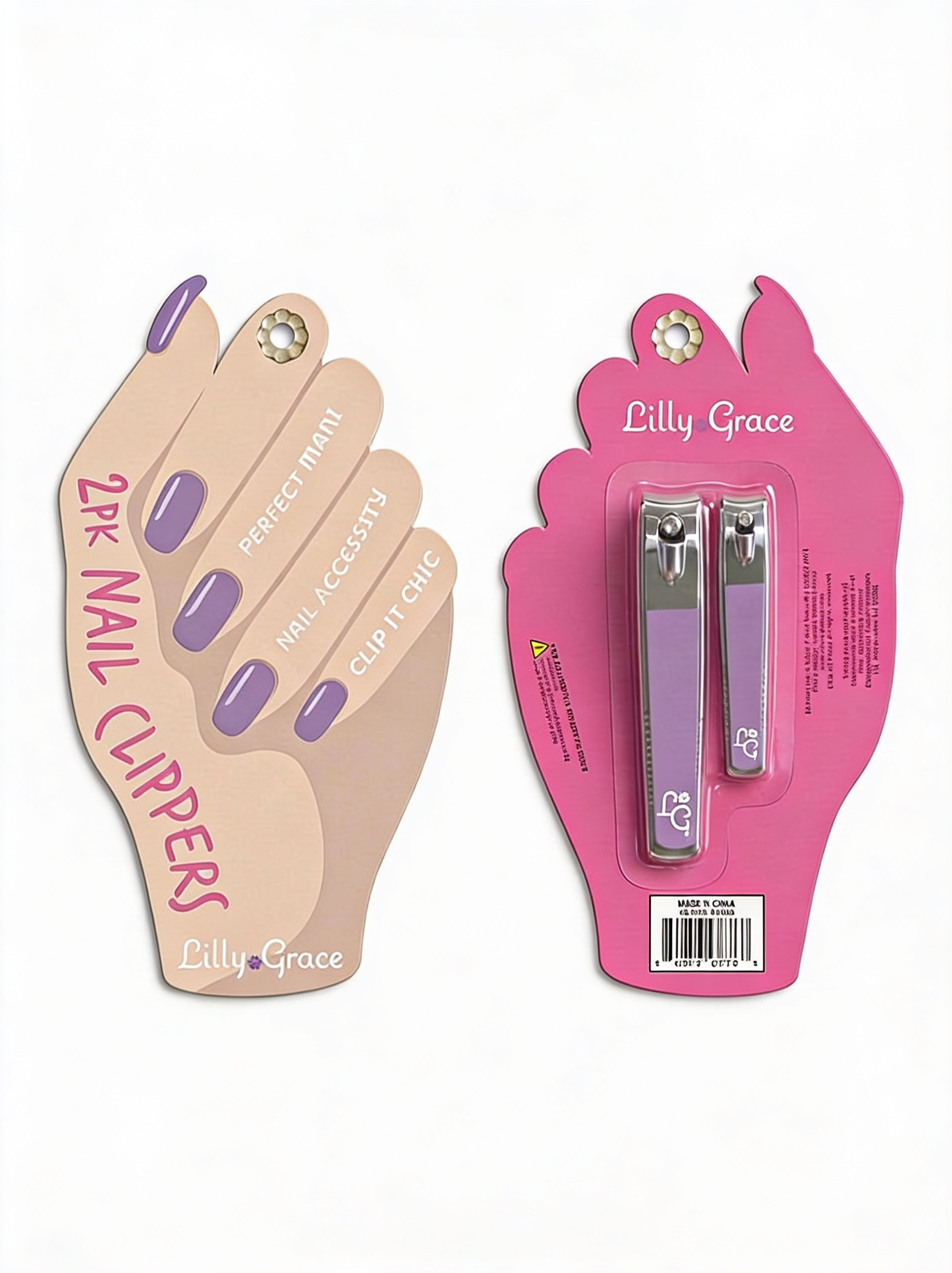 2pk Nail Clippers — hand-shaped card packaging